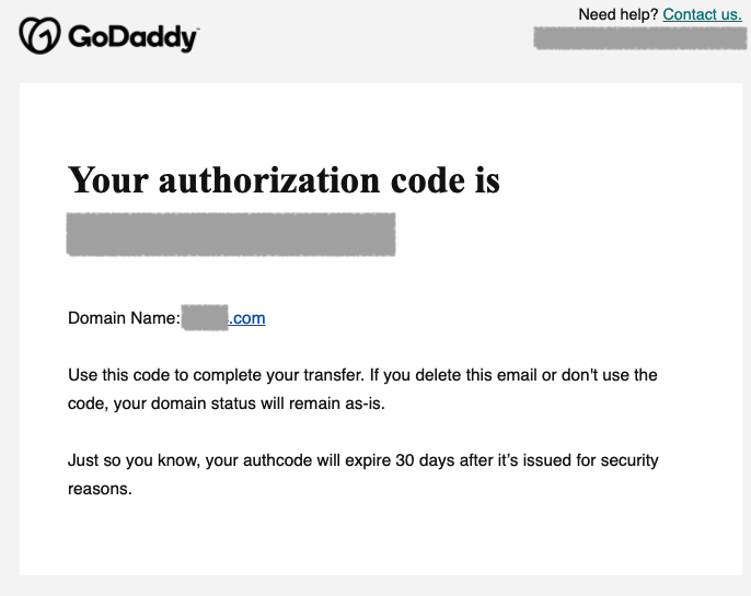 GoDaddy 产品网域转出确认